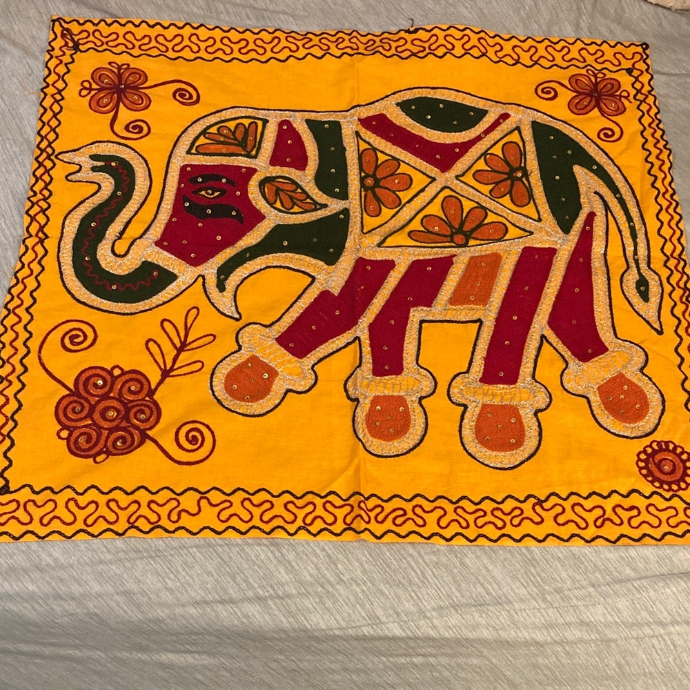 EMBROIDERED Wall Hanging Colorful Elephant Tapestry Cotton